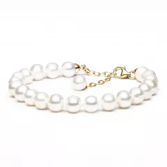 Gaura Pearls Perlenarmband - weiß, 8.5 mm, 585 Gelbgold plattiert